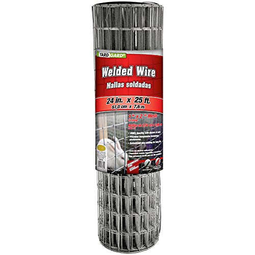YARDGARD 1 in. x 2 in. Mesh Welded Wire Fence Roll, 24 in. x 25 ft., 16-Gauge Galvanized Steel Fence for Animal Enclosures, Garden Protection and Property Fencing - size: 24 in. x 25 ft., 16 ga.