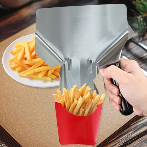 Stainless Steel French Fry Popcorn Scoop Right Handle | Multipurpose Utility Scooper, Quick Filling Bags & Boxes, Perfect for Fries, Snacks, Desserts, Stable and Easy to Clean