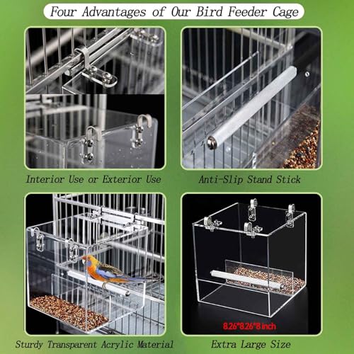 Automatic Acrylic Bird Feeder for Cage, No Mess Bird Feeder for Cage | Suitable for Bird Parrots, Canary, Parakeet, Budgerigar, Crested Myna, Cockatiel (XL) - size: XL