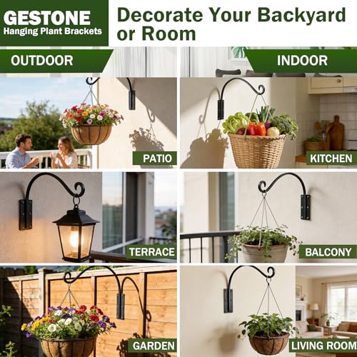 Heavy Duty 16 Inch Plant Hangers Bracket Outdoor 2 Pack Hanging Plant Hook | 60LBS Capacity, Rust-Proof Metal Wall Hook, Enhanced 6-Hole Base, For Hanging Plants, Bird Feeder, Wind Chime, Flower Baskets - size: 16in-2PCs