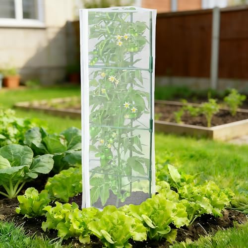 6 Pack Tomato Cage Netting Covers for Triangle Tomato Cages, 43" × 14.6" Fine Mesh Garden Netting with Easy-Access Zipper & Adjustable Drawstring, Durable Bird & Insect Barrier for Tomato Plants