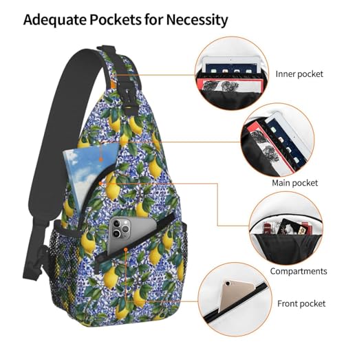 Lemon Tile Sling Bag for Women, Crossbody Bag Watercolor Sling Backpack for Men, Casual Shoulder Bags Lightweight Gym Outdoor Sports Travel Hiking Fishing Daypack - color: Lemon Tile