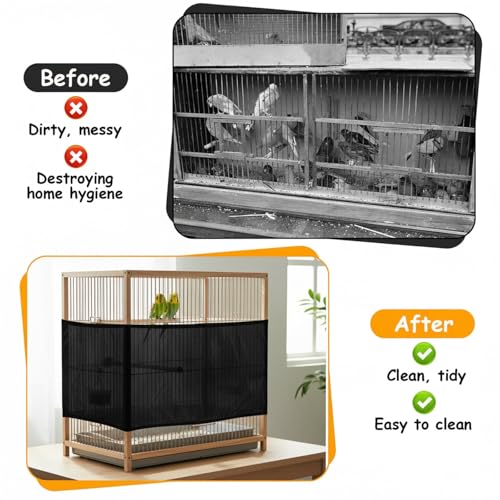 Adjustable Bird Cage Seed Catcher, Black Bird Cage Net Birdcage Cover Skirt Nylon Mesh Netting, Stretchy Birds Cages Guard for Parrot Parakeet Macaw African Any Cages Cover