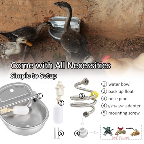 Automatic Water Dispenser for Dog Water Bowl Dispenser Large Size Stainless-Steel Waterer Feeder Self Filling Water Trough for Poultry and Livestock (Stainless Steel, Large) - color: Stainless Steel