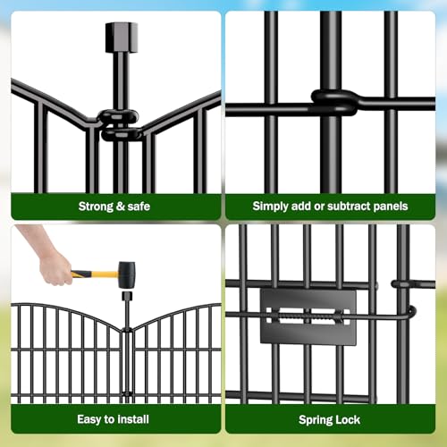 10 Panel No Dig Decorative Garden Fence with Gate 32"H x 23.6'L Dog Barrier | Rustproof welded Metal with deep stakes for outdoor yards, patios. Modular design contains pets, rabbits, small animals. - size: 32 in(H) X 23.6 ft(L)