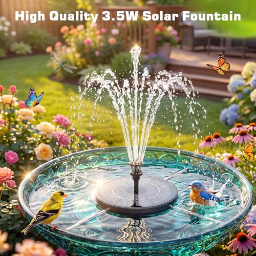 AISITIN 3.5W Solar Fountain Pump Built-in 1500mAh Battery with 10 Nozzles | Solar Fountain for Bird Bath with 4 Fixer, Solar Floating Water Pump, Fish Tank, Pond, Pool, Garden and Outdoor - color: Black