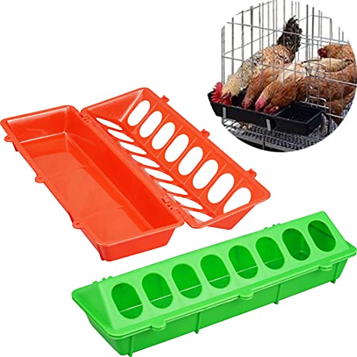 2Pcs Plastic Flip Top Chicken Feeders Plastic Small Poultry Feeder Drinker, Poultry Feeding Tray with Holes Poultry Trough Tool for Farm Chick Feeder