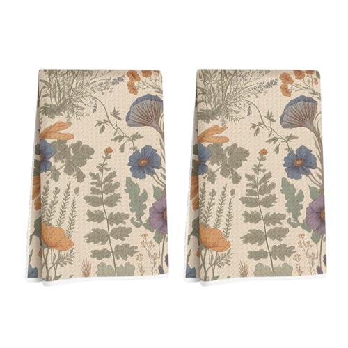 2 Pcs Vintage Flower Kitchen Towels Decorative Hand Towels | Waffle Soft Tea Towel for Home, Bathroom, Absorbent Microfiber Dish Cloth, Housewarming Gifts for Women, Mom - color: Multi 1218