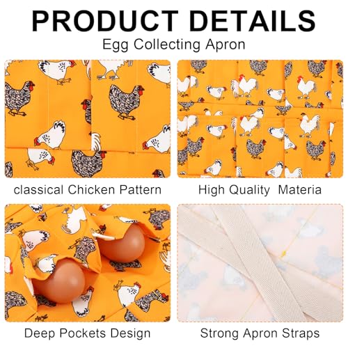 Egg Collecting Apron and Basket, 12 Pouches Chicken Egg Apron, 7 Pouches Chicken Eggs Basket, Collector Chicken Eggs - color: Yellow Flower Chicken, Full-body