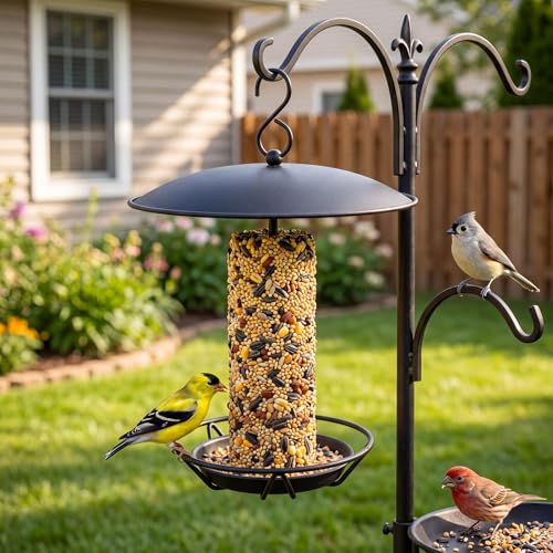 1 Pack Cylinder Bird Feeder Outdoor Seed Cake Feeder Hanging Metal Suet Cake Holder Backyard Wild Bird Feeding Feeders for Outdoors Garden (Black) - color: Black