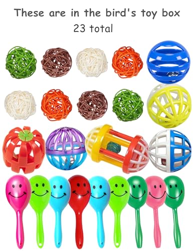 23-Pack Bird Toys Wicker Bell Balls Shaker Rattles | for Parakeets, Budgies, Cockatiels, Conures, Lovebirds