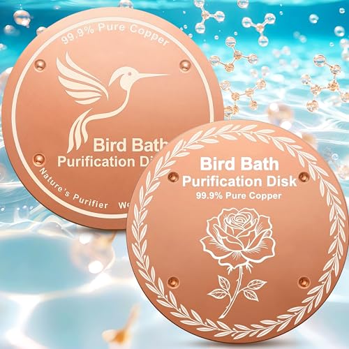 OICEME Bird Bath Purification Disk Pure Copper Outdoor Winter Solar Power Birdbath Deicer Cage Hanging Bowl Metal Warmer Deck Railing Glass Concrete Ceramic Stone Stand Water Rose - color: Copper 2PCS Bird&Rose
