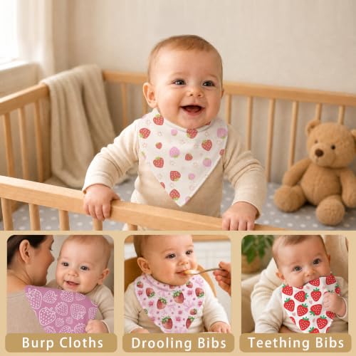 Baby Organic Cotton Teething Cloth Newborn Baby Burp Cloth Bandana Drool Cloth for Drooling Cotton Baby Gifts - color: Strawberry
