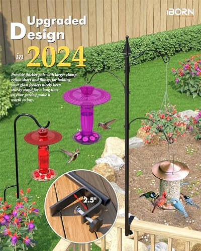 iBorn Shepherds Hooks for Outdoor Clamp On Deck Hook for Bird Feeder 45 Inch Heights Feeder Hangers for Deck Railing Hummingbird Feeders Hanging Tri-Hooks 2024 New (Feeders are Not Included) - size: 45" Height with Tri-Hooks