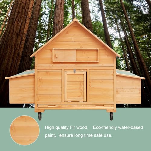 Chicken Coop on Wheels, Large Mobile Wooden Hen House for 4-6 Chickens, Outdoor Poultry Cage with Nesting Box, Chicken House for Outside Farm Backyard - size: 4-6 Chickens
