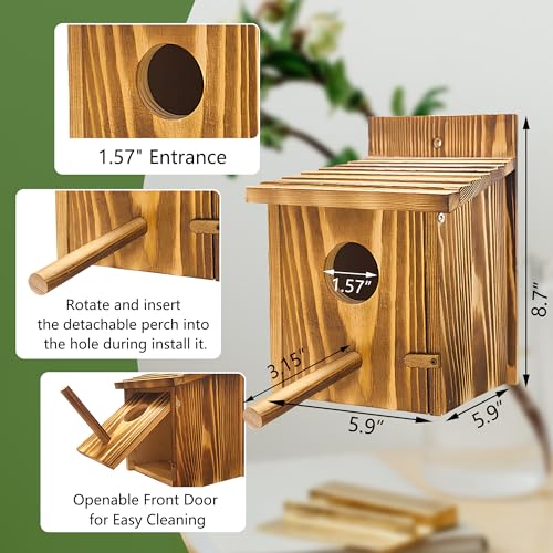 1 Pack Bird Houses for Outside,Wooden Wren Birdhouse with Detachable Perch,Finch Bluebird Houses Hanging Birdhouse for Outdoors - size: 1 Pack