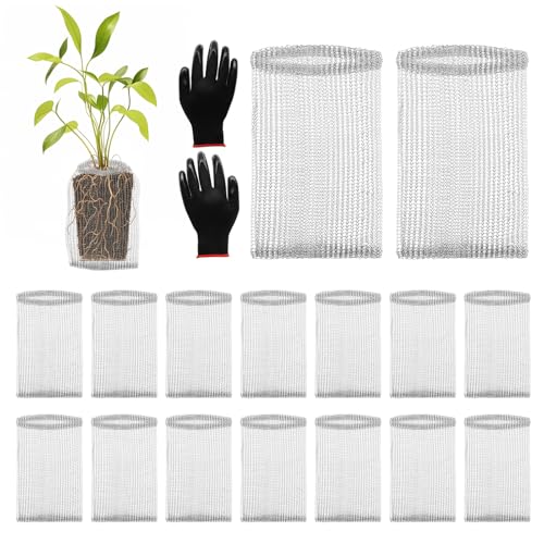 16 Pcs Gopher Baskets 1 Gallon Root Guard Proof Stainless Wire Steel Trap | 10" X 6" Mesh Cage with Gloves Root Protection for Gophers Moles Voles, Bulbs Tubers Trees Orchid Flowers Planting Baskets - size: 6"X12"-16 Pack