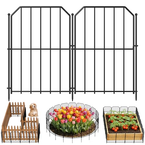 Goovilla Garden Fence, Total 10ft(L) x 24in(H), 10 Pcs, Rustproof Metal | Garden Fencing Animal Barrier, Wire No Dig Fence Panels, Black Decorative Garden Fences and Borders for Dogs,Flower Bed,Patio - size: Square arch