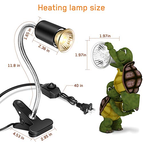 Reptile Heat Lamp,Heating Lamp with Clamp, Adjustable Habitat Basking Heat Lamp,UVA/UVB Light Lamp 360° Rotatable Clip and Dimmable Switch for Aquarium(Bulb Included) (E27,110V) - color: Silver
