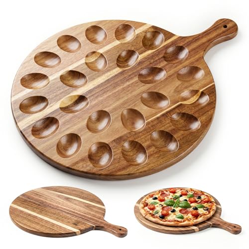 HANSGO Deviled Egg Platter, Wooden Round Charcuterie Board with 24 Holes | Egg Holder for Kitchen Countertops, Flat Surface Ideal for Use as Charcuterie or Pizza Board and Storage of Deviled Eggs