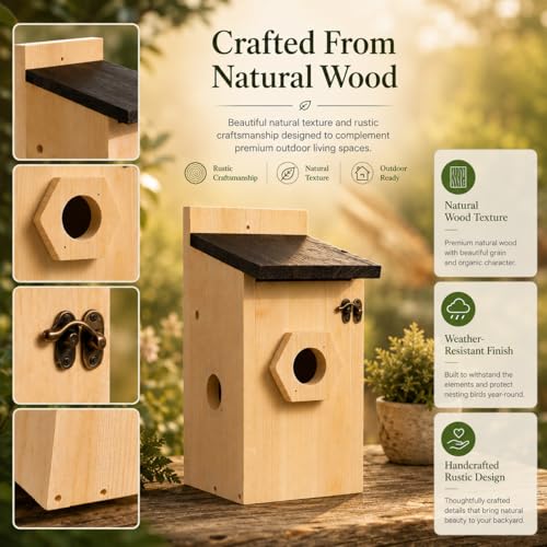 2 Pack Wooden Bird House for Outside Hanging, Birdhouse with 3 Interchangeable Entrance Holes, Predator Guard & Easy Clean Door, Outdoor Nesting Box for Bluebirds, Wrens, Chickadees - style: 2 Pack