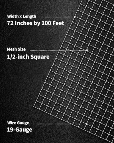 Hardware Cloth 1/2 inch Mesh 72 inch x 100 Foot 19 Gauge | Hot-dip Galvanized After Welding Wire Mesh Roll Chicken Wire Fencing Welded Wire Fence Roll - size: 1/2'' 72in x 100ft