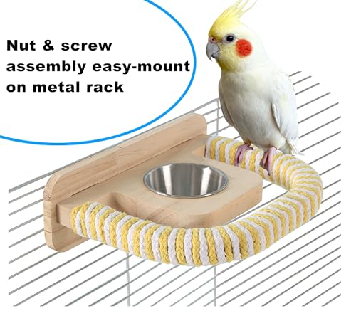 2PCS Parrot Perch Stand Toy,Bird perches for cage,Parrot Wood Platform,Bird Perch with Food Bowl,Bird cage Accessories