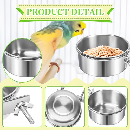 2 Pack Bird Feeding Bowls Cups Parrot Food Water Dishes, Stainless Steel Bird Bowl Cup Dish with Clamp, Birdcage Feeder Pet Cage Bowls for Parrot Cockatiel Budgie Conure Parakeet Small Animal - size: 2 Pack