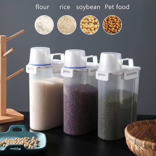 2 Pcs 5.5 LB Rice Storage Container, Airtight Cereal Flour Dispenser with Pouring Spout & Measuring Cup, Kitchen Plastic Clear Dry Food Storage Bin for Grain Oatmeal Snacks Pet Dog Food | BPA Free, Airtight Lid, See Through, with Pouring Spout, Dispenser