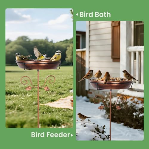 Ieuan 35.4" Metal Bird Bath for Outside, Freestanding Birdbaths, Gold | Bowl Diameter: 12 inch, Depth: 2.2 inch Vintage Scroll Design, Baked Paint Coating