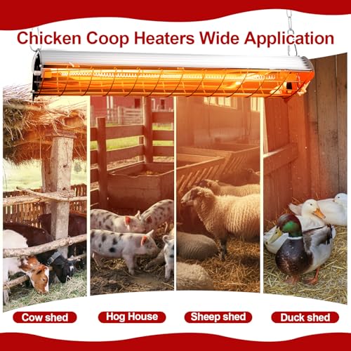 400w Large Hanging Chicken Coop Heater Lamp Carbon Fiber Chicks Brooder Heater 5pcs Chick Feeder and Waterer Kit with Wooden Perch for Poultry Chicks Ducks Quail Pigeons Birds