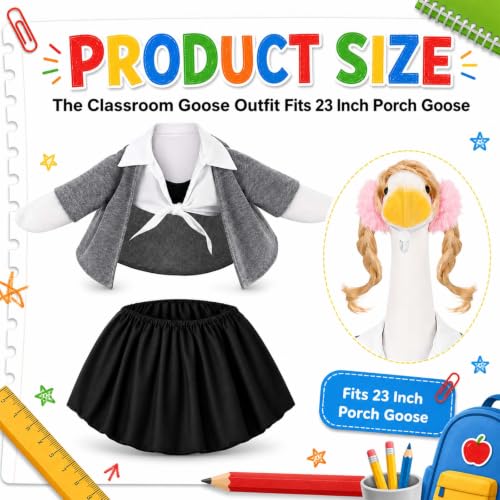 Bolsome Back to School Porch Goose Outfits School Uniform Dress with Pigtails Fits 23" Cement Plastic Goose Statue for Outdoor Garden Lawn Yard Patio Decor