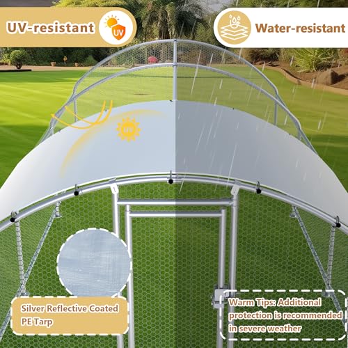 Large Metal Chicken Coop Run, 19.2x9.8x6.2 ft Chicken Runs for Yard with Cover, Walk-in Chicken Pen for 18-24 Hens, Anti-Rust Poultry Cage with Stable Wind-Resistant Dome Roof Design - color: Dome Roof, size: 230.3"L x 118.1"W x 74.8"H
