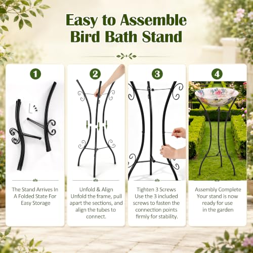 Outdoor Metal Bird Bath Stand, Sturdy Birdbath Bowl Stand, 32 Inch, Fade and Weather Resistant, Outdoor Decoration for Glass BirdBaths, Garden Yards Lawn(Essential) - style: Essential