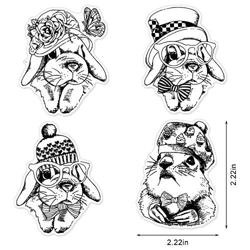 4 PCS Bunny Clear Stamps for Card Making and Journaling, Rabbits Silicone Stamps Flowers Rubber Stamps for Scrapbooking DIY Cards Album Crafts Supplies - color: Style 1: 4pcs Rabbits