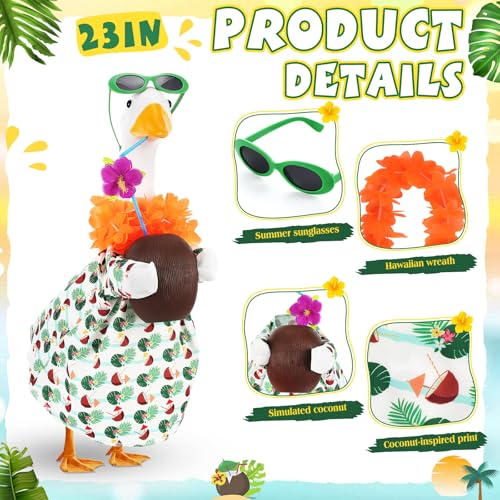 Bikini Porch Goose Outfits with Sunglasses and Swimming Tube for 23" Summer Goose Costume Garden Patio Statue Decor(Coconut) - style: Coconut