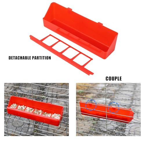 4 Pack No Mess Quail Feeder Removable, Hanging Chick Feeder | 6 Slots Pigeon Feeder, Feeder Trough Water Trough for Pigeon Parrots Chicks Quail Duck Bird Poultry Animal - color: Red
