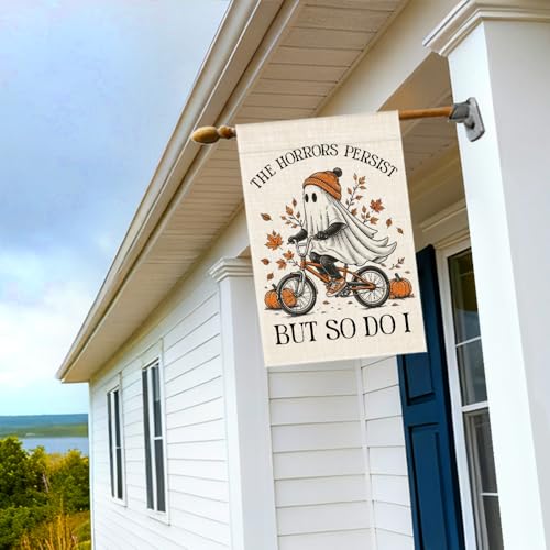 RZHV The Horrors Persist But So Do I Double-Sided Garden Flag for Outdoor House Yard Sign Garden Decor Parade, Funny Autumn Ghost Social Justice Front Yard Flag, Halloween House Outdoor Decor Banner - color: Horrors F