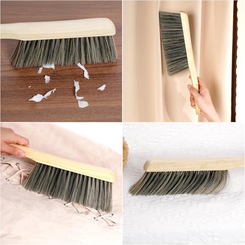 Rbenxia Wooden Handle Bench Brushes Soft Household Dust Cleaning Brushes | Soft Bristles,Fireplace,Sofa,Furniture,Workshop,Woodworking,Horse Hair Brushes,Bed,Cabinet,Car,Clothes,Coat,Counter,Desk - color: Gray+beige