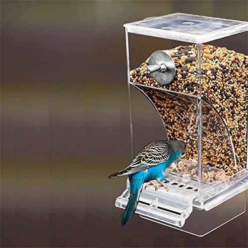 Automatic Bird Feeder,Splash-Proof No Mess Bird Feeder Bird Cage Accessories Acrylic Transparent Seed Bird Food Container for Parakeet Canary Cockatiel Finch,18.5x8.5x7.5CM