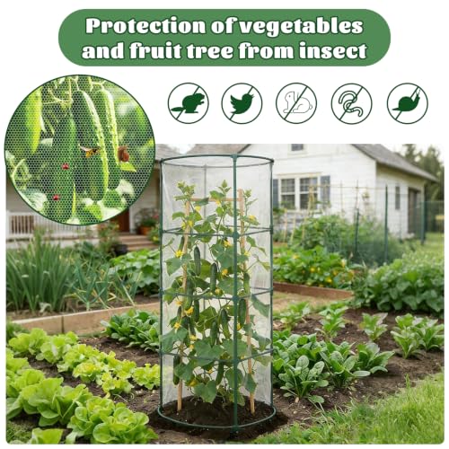 3PCS Garden Bird Netting for Tomato Cage with Zipper & Drawstring | 59"x 18" Round Tomato Trellis Garden Netting Insect Bird Barrier Protection Mesh Cage Cover for Tomato Planter Gardening Pots
