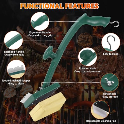 Grill Brush Bristle Free 22" Steam Cleaner, Safe for Cast Iron/Steel, BBQ Gifts for Men Dad - color: Green