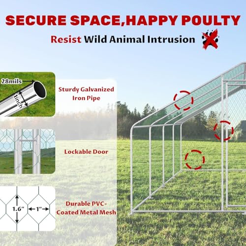19.6x9.8x6.5ft Metal Chicken Coop, Chicken Run with Cover | Walk-in metal chicken run with waterproof cover, 1 mm PVC-coated mesh, and 1.38 in holes for backyard use - color: 4-Unit Coops