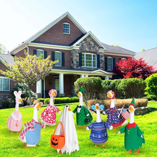 8 Set Basic Style Porch Goose Outfit 17inch, Seasonal Bundle | For Lawn Yard Decor, Seasonal Themes Include Fall Halloween Thanksgiving Christmas Valentines Easter Summer, Dress Hat Set - size: 17Inch, style: Basic Style