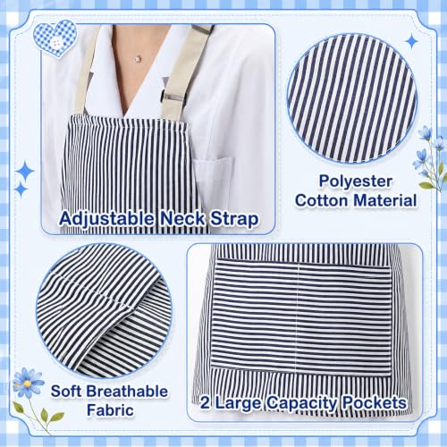Newcotte Stripes Kids Aprons, Adjustable Cotton Bib Chef Apron with 2 Pockets for Cooking Painting Baking Toddler Boys Girls - color: Blue