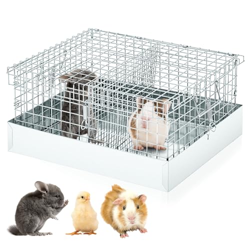 DoubleFill 2 Hole Cavy Transport Cage 16 x 14 x 8 Inch, Chinchilla Hamsters Chicks Rabbit Carrier for Travel Temporary Housing, Indoor Outdoor Pet Habitat Animal Enclosure