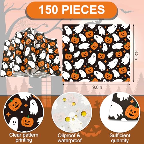 JarThenaAMCS 150Pcs Halloween Wax Paper Pumpkin Boo Ghost Deli Paper Black Sandwich Wrap Paper Tissue Waterproof Oil-Proof Picnic Liners for Party Kitchen Supplies, 9.8 x 8.3 Inch - color: Halloween Pumpkin Ghost