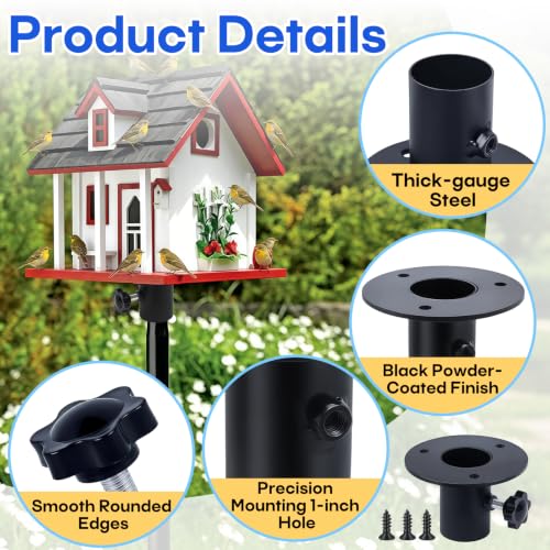 1202 Bird Feeder Pole Mounting Flange for Standard 1" Poles with Hardware | 3" Disc, Strong Steel Construction, for Tray Feeders, Bird Houses & Platform Feeders, Outdoor Use, Durable Steel with Coated