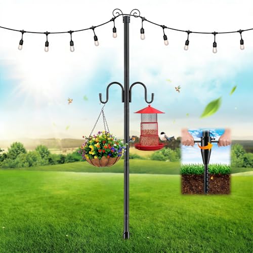 Shepherds Hooks for Outdoor,113 inch 4 Hooks Heavy Duty Adjustable Bird Feeder Pole for Hanging Plant Baskets, Lantern, Hummingbird Feeder Garden Plant, Hanging Wedding Decor,Wind Chimes - size: 9 FT