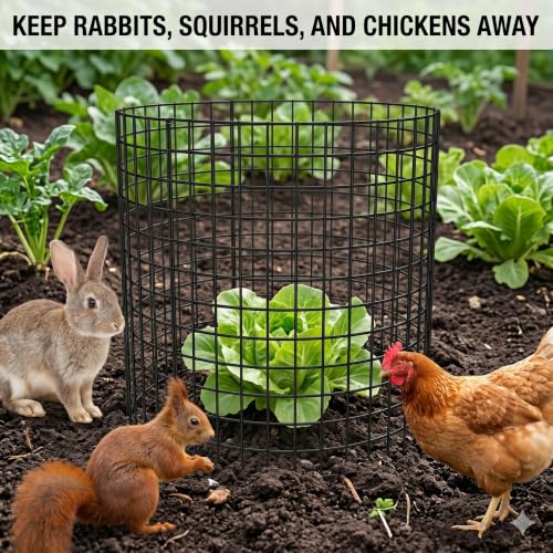 3Pack 17x14 Inch Green Coated Galvanized Wire Plant Protectors, 9Pcs Mesh Cloches with Stakes & Zip Ties, Chicken Wire Cage for Rabbits Squirrels Chickens, Garden Vegetable Seedling Protection